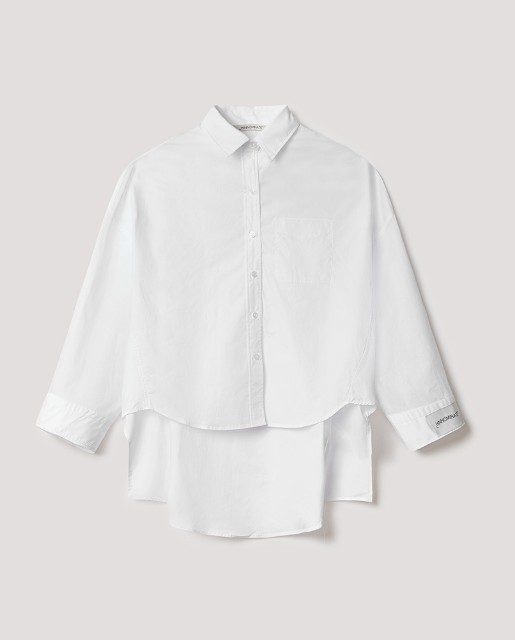Camicia In Cotone Over Piu' Lunga Sul Retro Con Etichetta Sul Polso Bianco