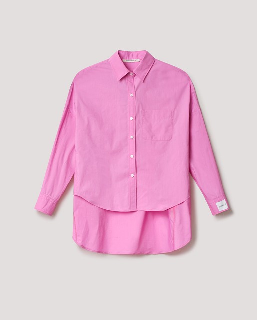 Camicia In Cotone Over Piu' Lunga Sul Retro Con Etichetta Sul Polso Rosa Tiariè