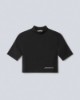 Crop Top A Mezza Manica In Bielastico •  Nero