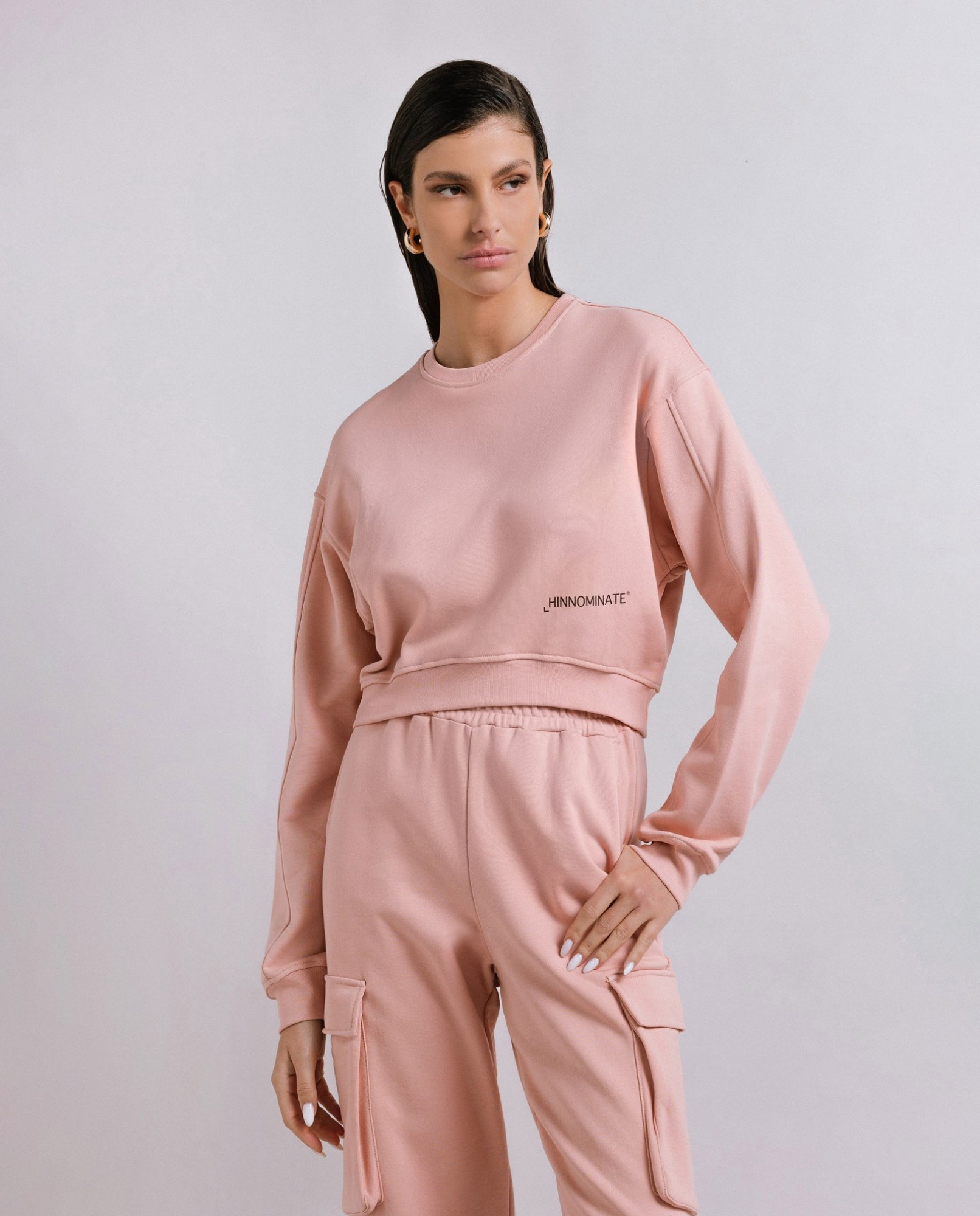 Picture of Cropped crew neck sweatshirt with print Old Rose
