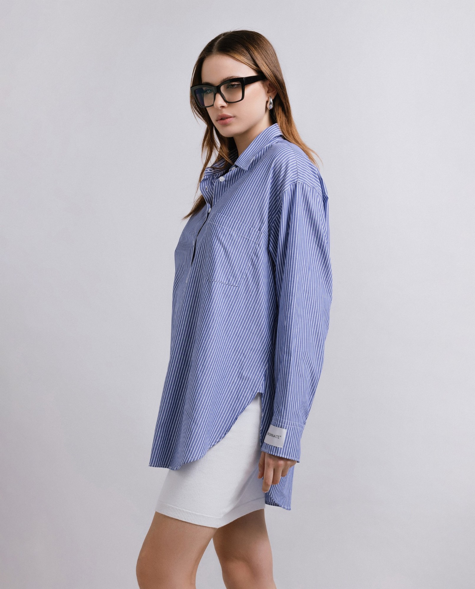 Picture of Oversized Striped Cotton Shirt Sky blue