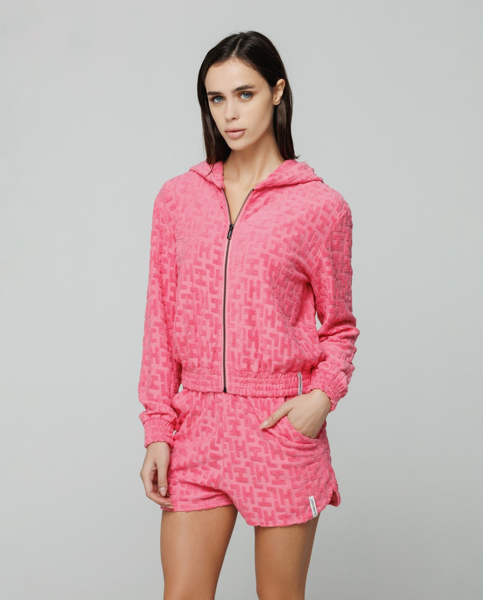 Felpa cappuccio all zip in spugna logata • Sorbetto