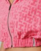 Felpa cappuccio mezza manica full zip in spugna logata • Sorbetto