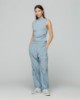 T-shirt smanicata in bielastico con drappeggio laterale • Azzurro polvere