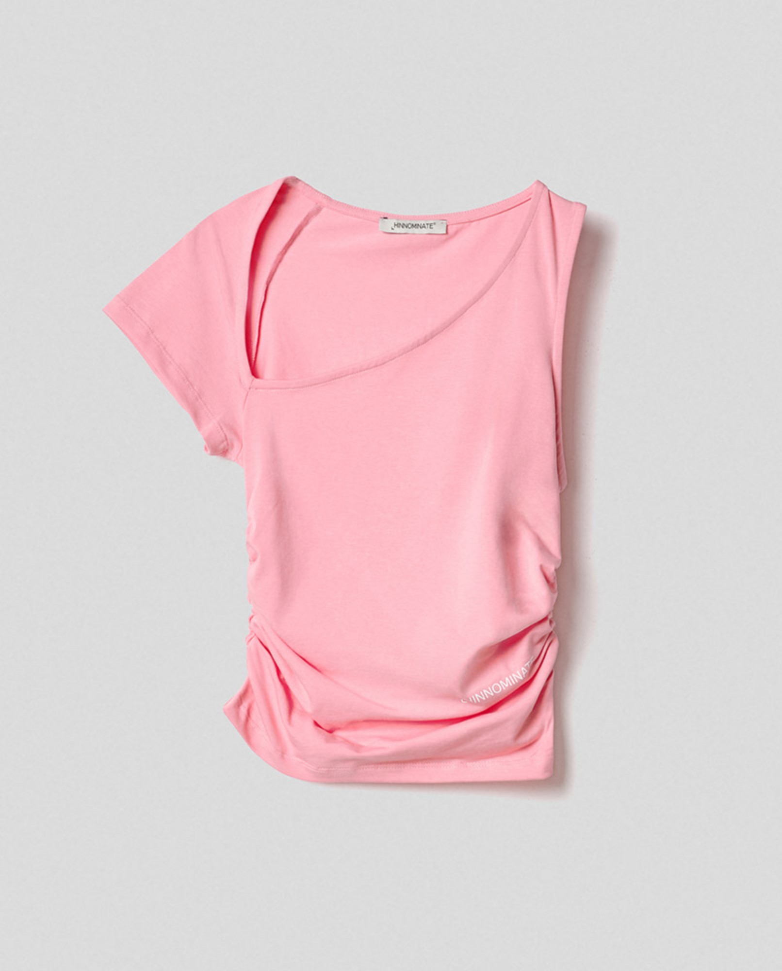 T-shirt asimmetrica in bielastico con drappeggio laterale • Sorbetto