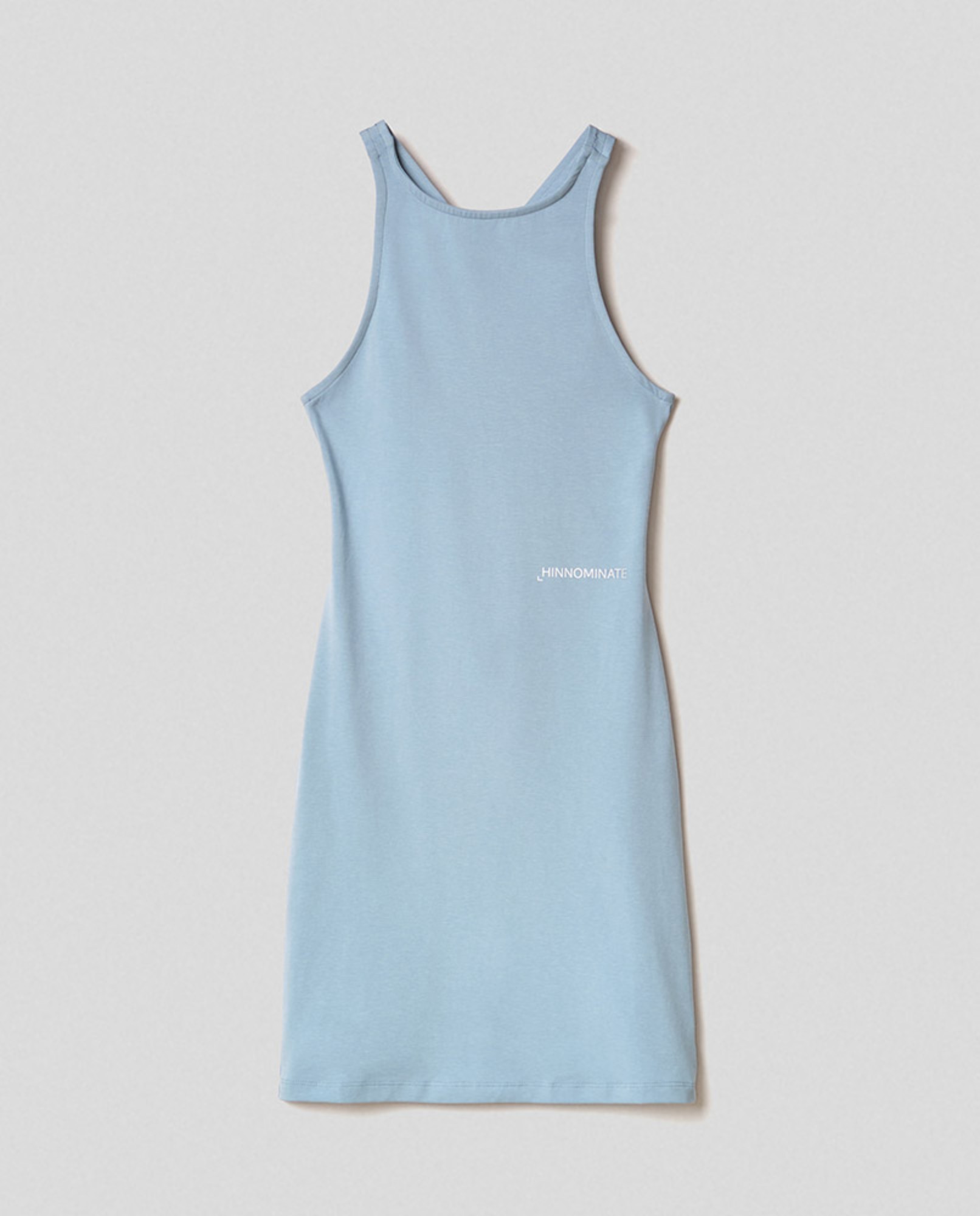Abito corto in bielastico con scollo all'americana con incrocio sul retro • Azzurro polvere