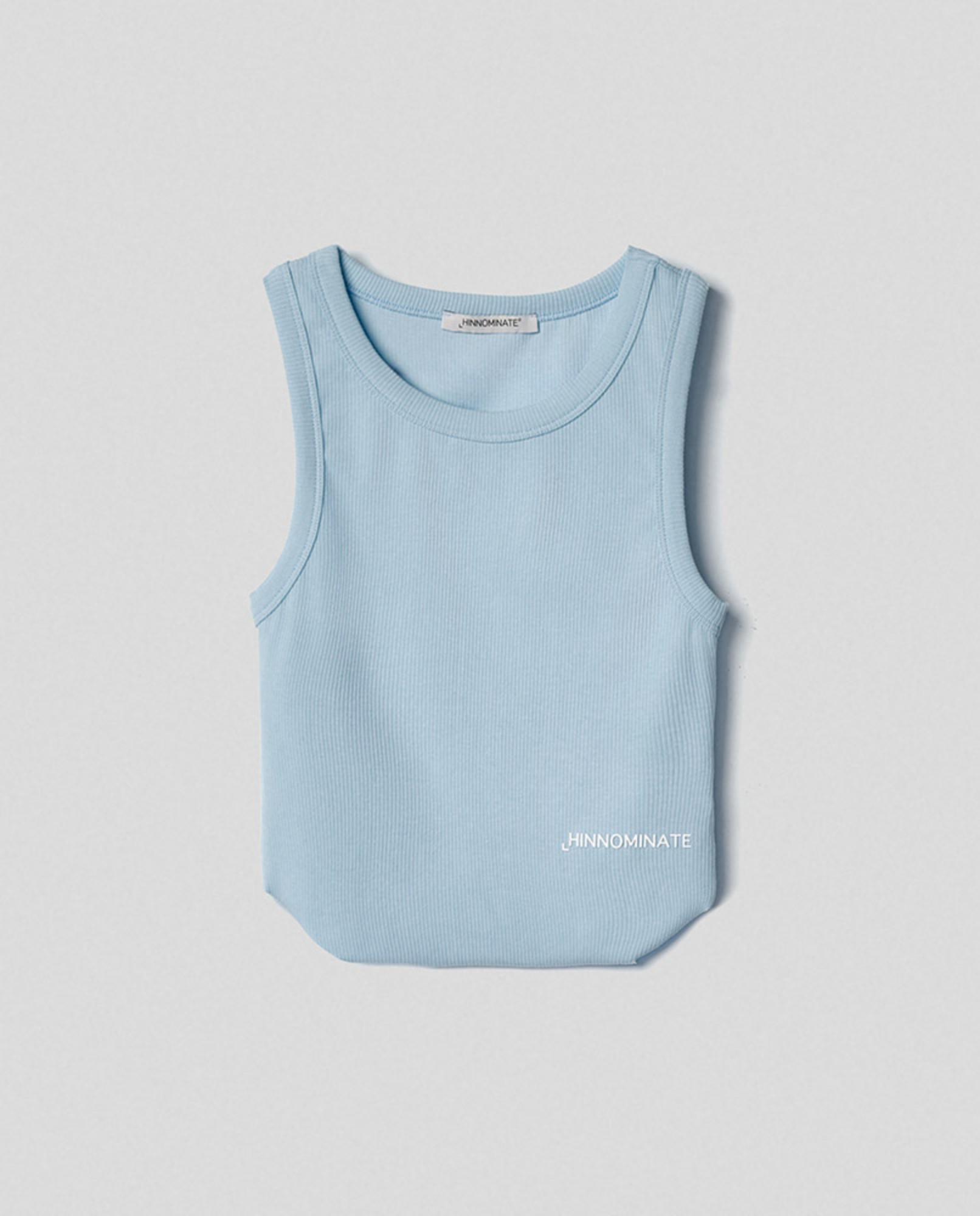 Crop top in costina con fondo stondato • Azzurro polvere