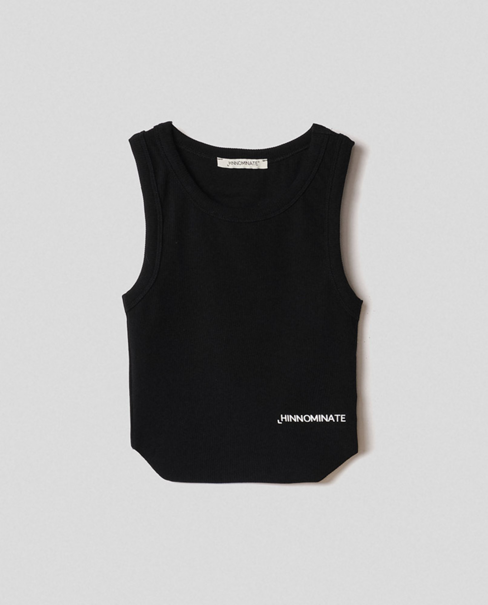 Crop top in costina con fondo stondato • Nero