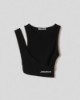 Crop top con incrocio sul davanti in costina • Nero