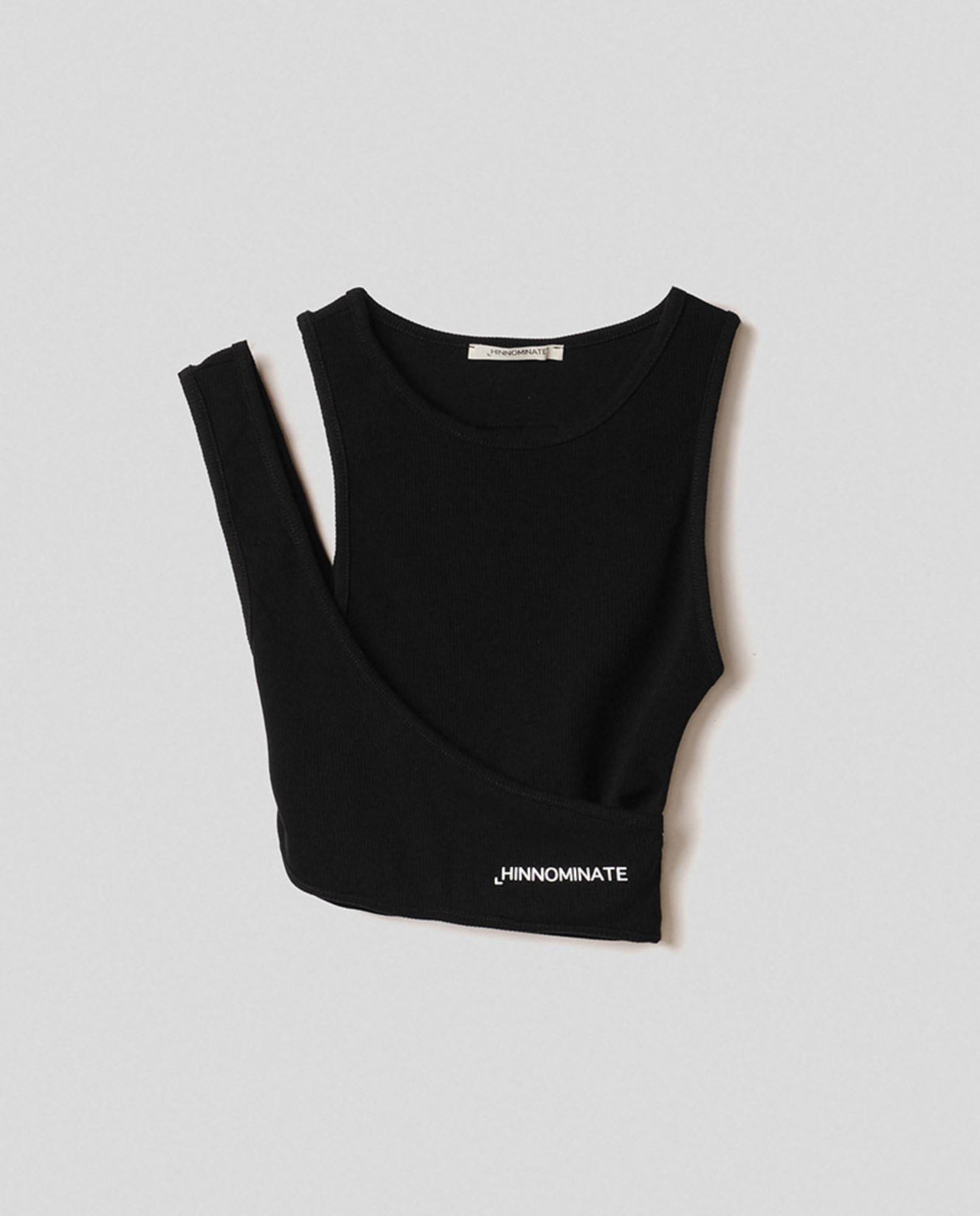 Crop top con incrocio sul davanti in costina • Nero