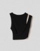 Crop top con incrocio sul davanti in costina • Nero