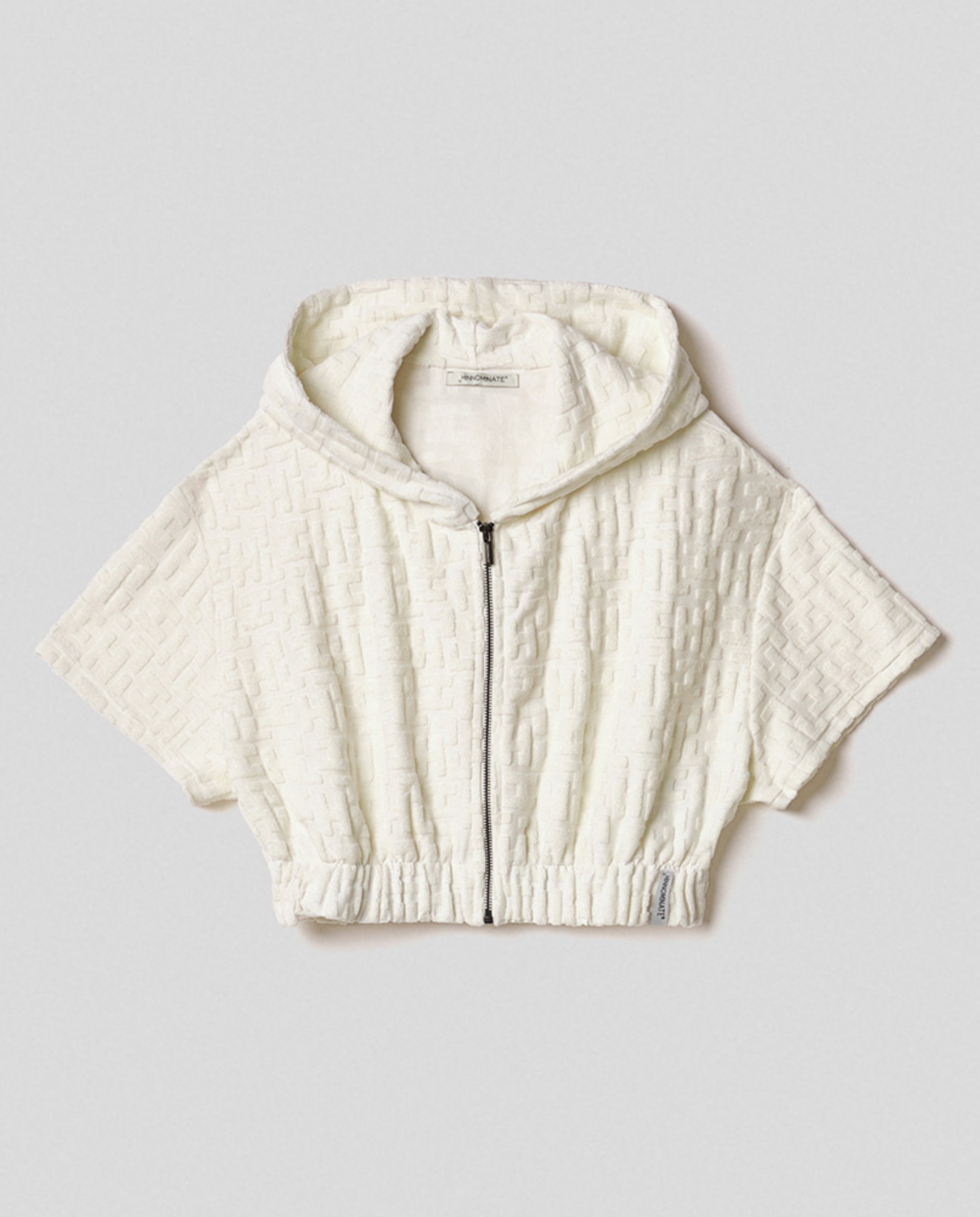 Felpa cappuccio mezza manica full zip in spugna logata • Off white