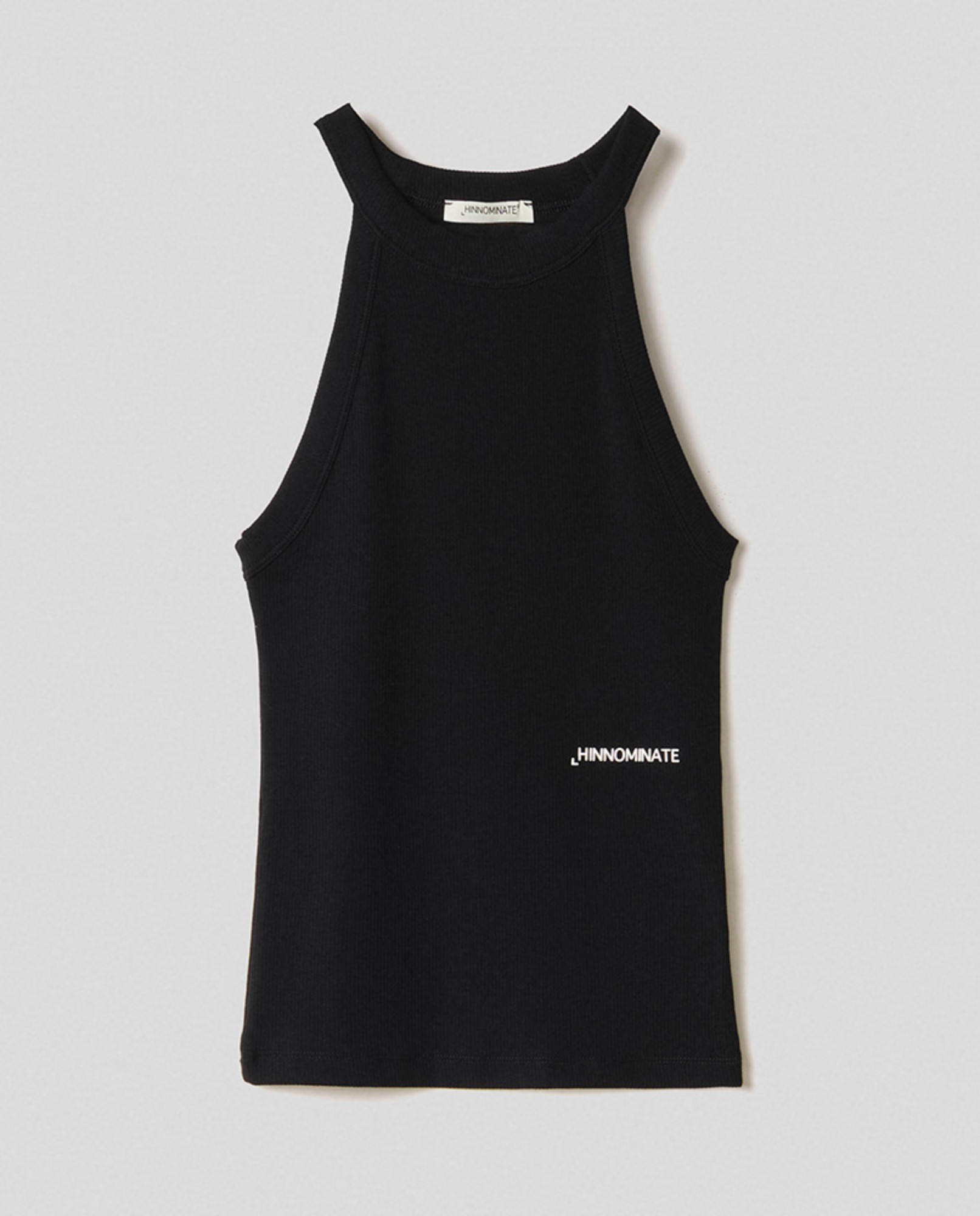 Top in costina con scollo all'americana • Nero