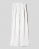 Pantalone largo dritto in lino con elastico e bottone in vita  • Bianco