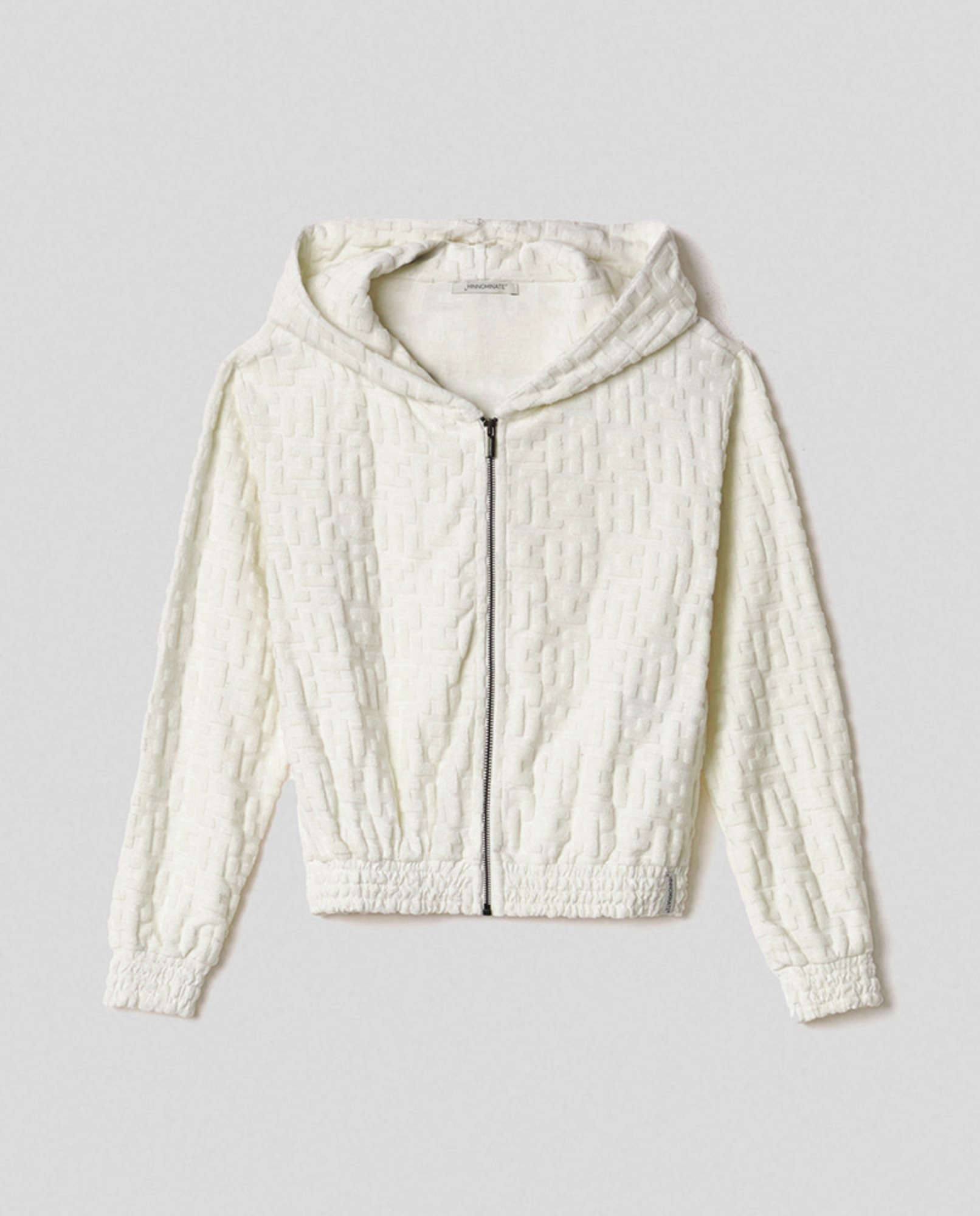 Felpa cappuccio full zip in spugna logata • Off white