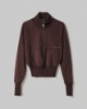 Felpa Collo Alto Full Zip Con Inserti In Maglia • Moro