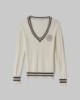 Maglia Scollo A V Con Trecce E Patch Tennis • Bianco Burro