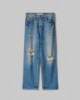 Jeans A Vita Media Con Gamba Morbida E Strappi • Blue Denim