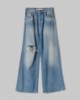 Jeans A Vita Media Con Gamba Morbida E Strappi • Blue Wash