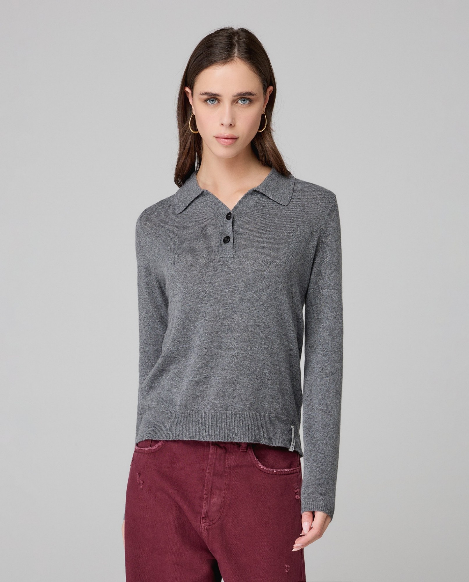 Polo In Maglia In Misto Cashmere • Grigio Melange