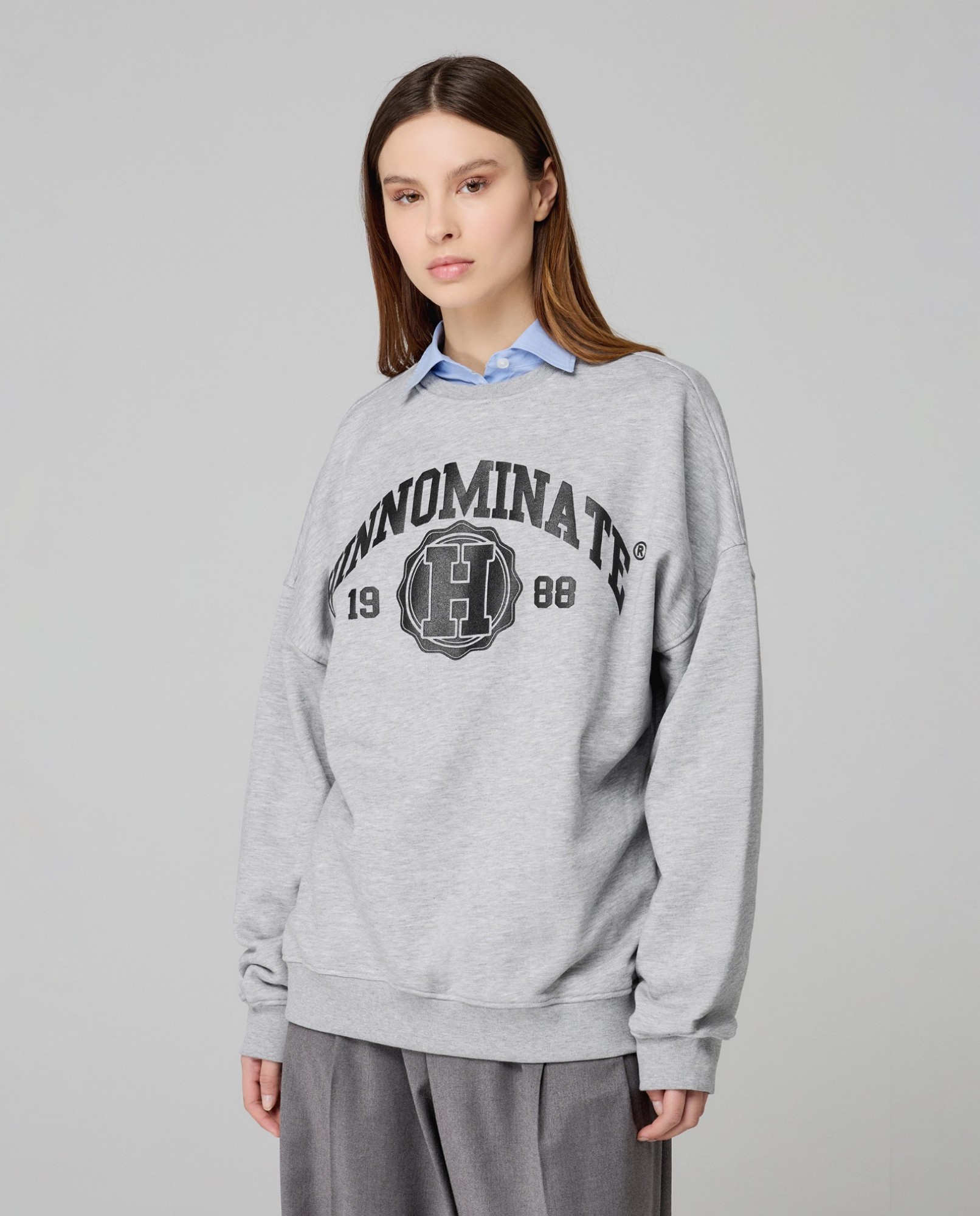 Felpa Paricollo Over College • Grigio Melange