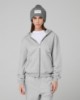 Felpa Cappuccio Basica Full Zip Con Marsupio • Grigio Melange