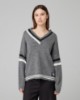 Maglia College Scollo A V Con Rotture E Righe • Grigio Melange