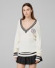 Maglia Scollo A V Con Trecce E Patch Tennis • Bianco Burro