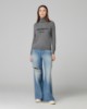 Jeans A Vita Media Con Gamba Morbida E Strappi • Blue Wash