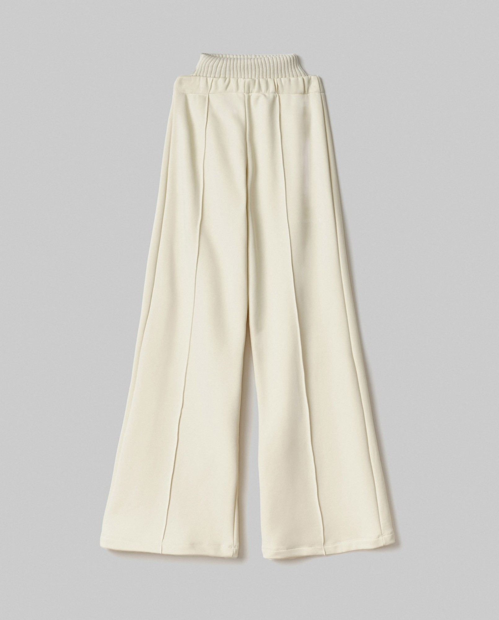 Pantalone Dritto In Felpa Con Cinto Risvoltato In Maglia • Bianco Burro