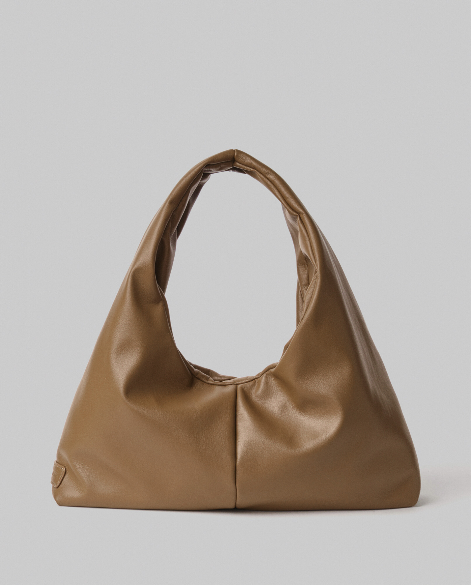 Picture of Medium Faux Leather Bag with Metal Label and Plate • Mud