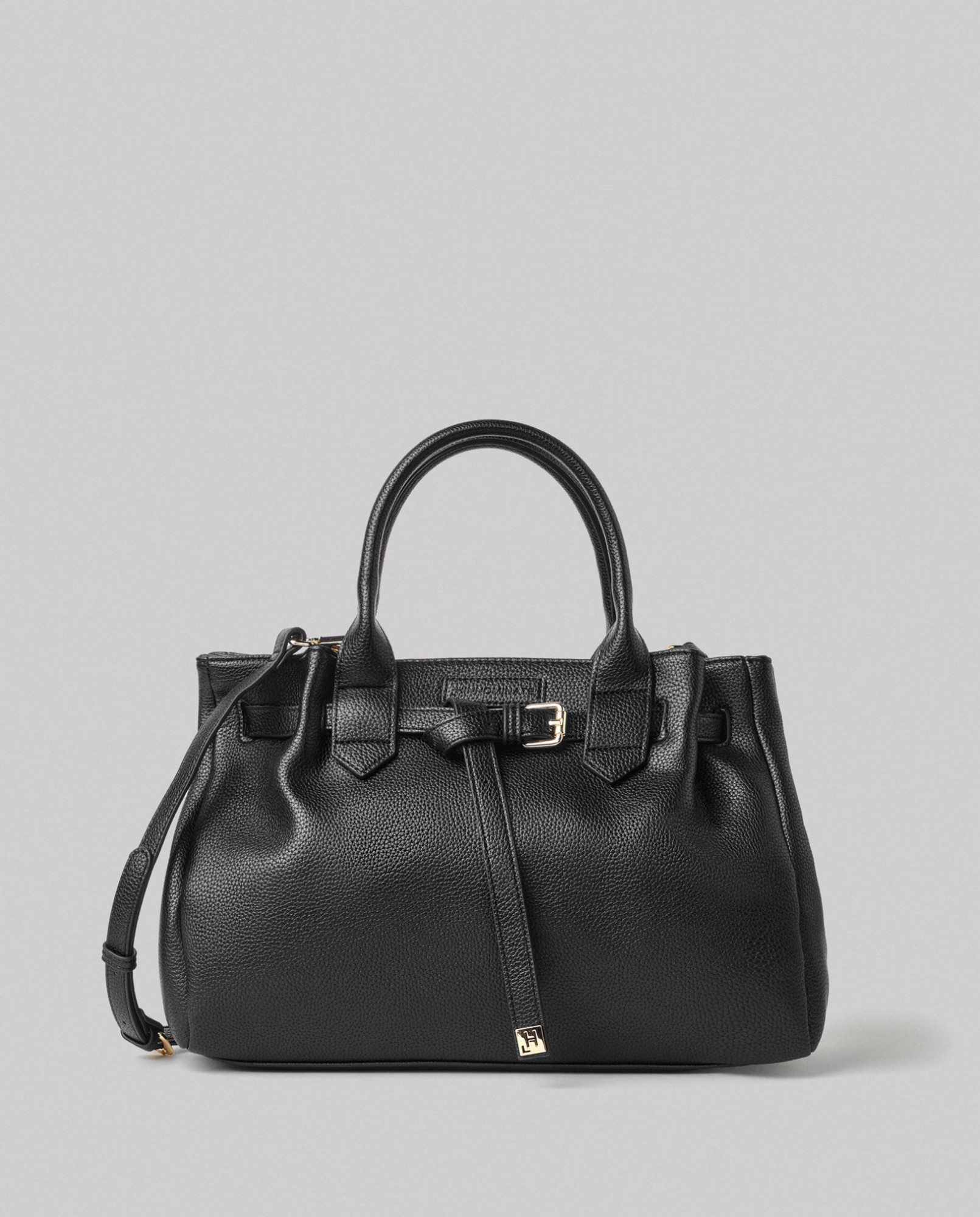 Borsa Media In Ecopelle Con Placchetta In Metallo • Nero
