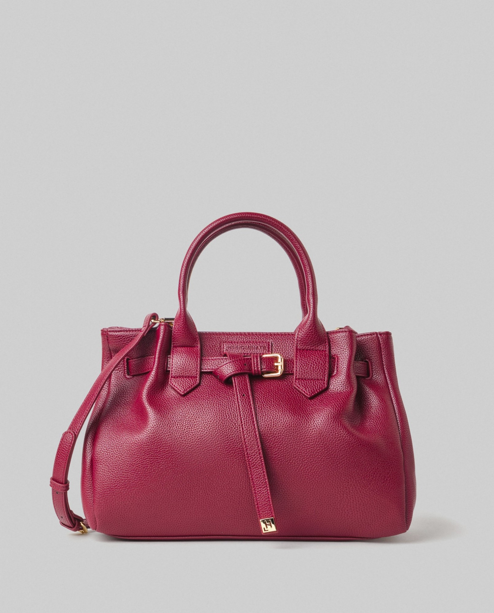 Borsa Media In Ecopelle Con Placchetta In Metallo • Bordeaux