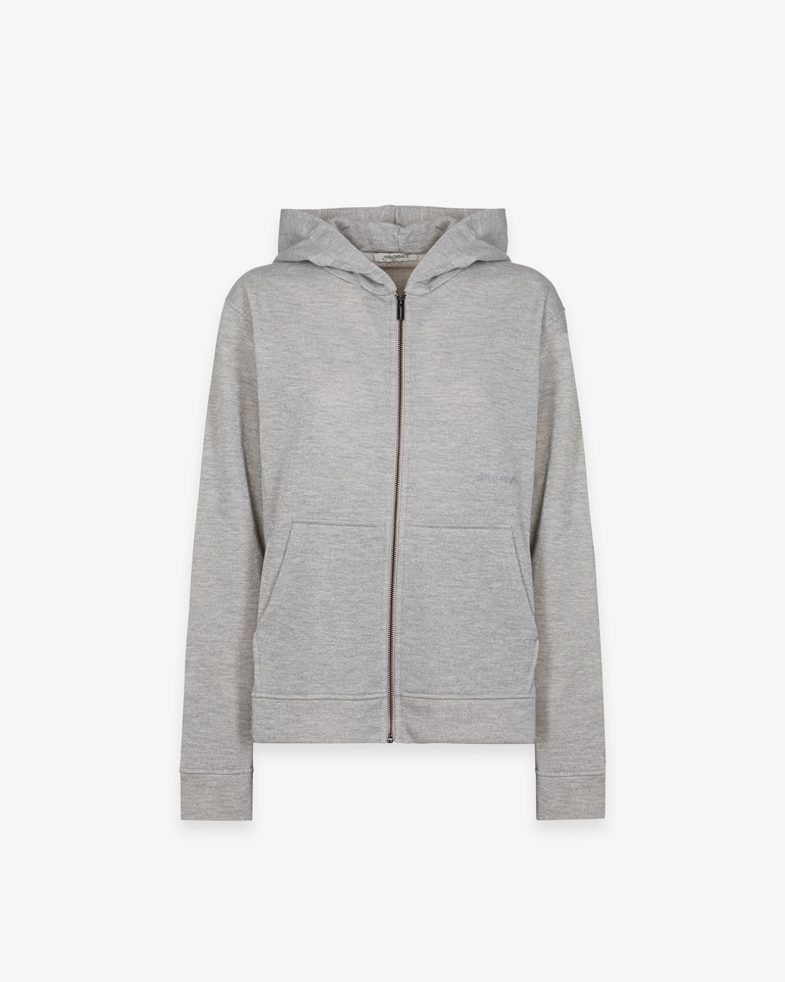 Felpa Lurex Cappuccio Full Zip Con Marsupio • Grigio Melange Sbiancato
