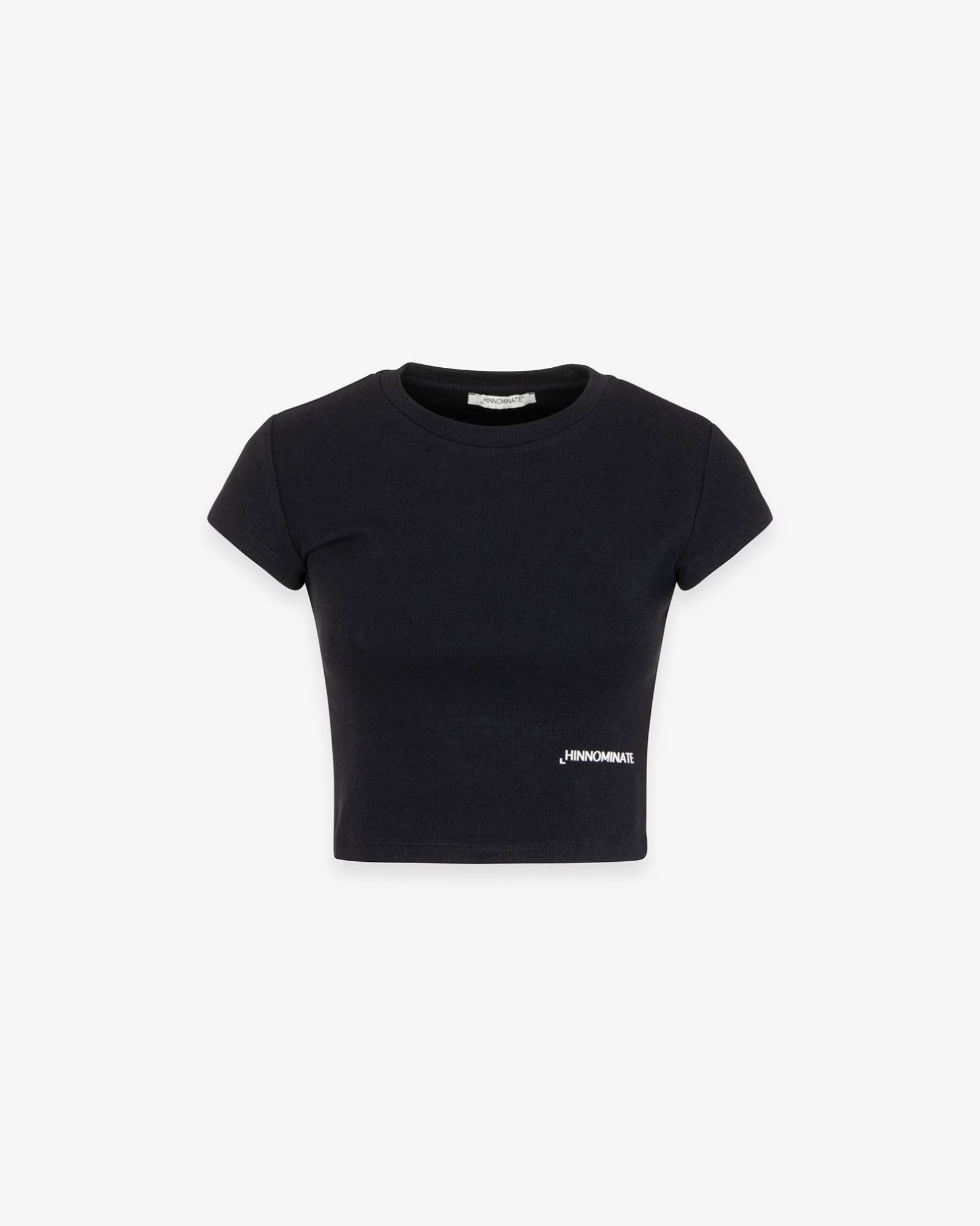 Crop Top Mezza Manica In Costina • Nero