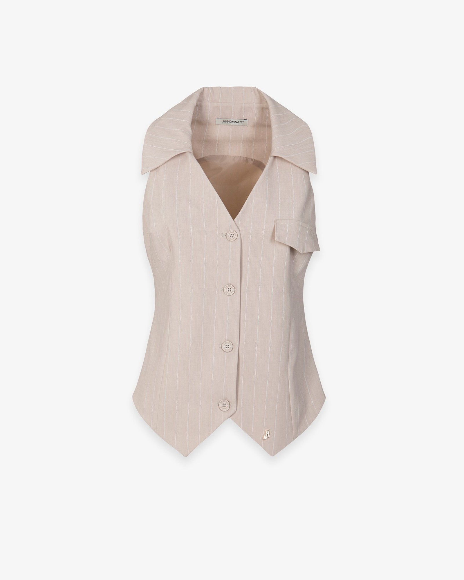 Gilet Gessato Con Reverse • Beige
