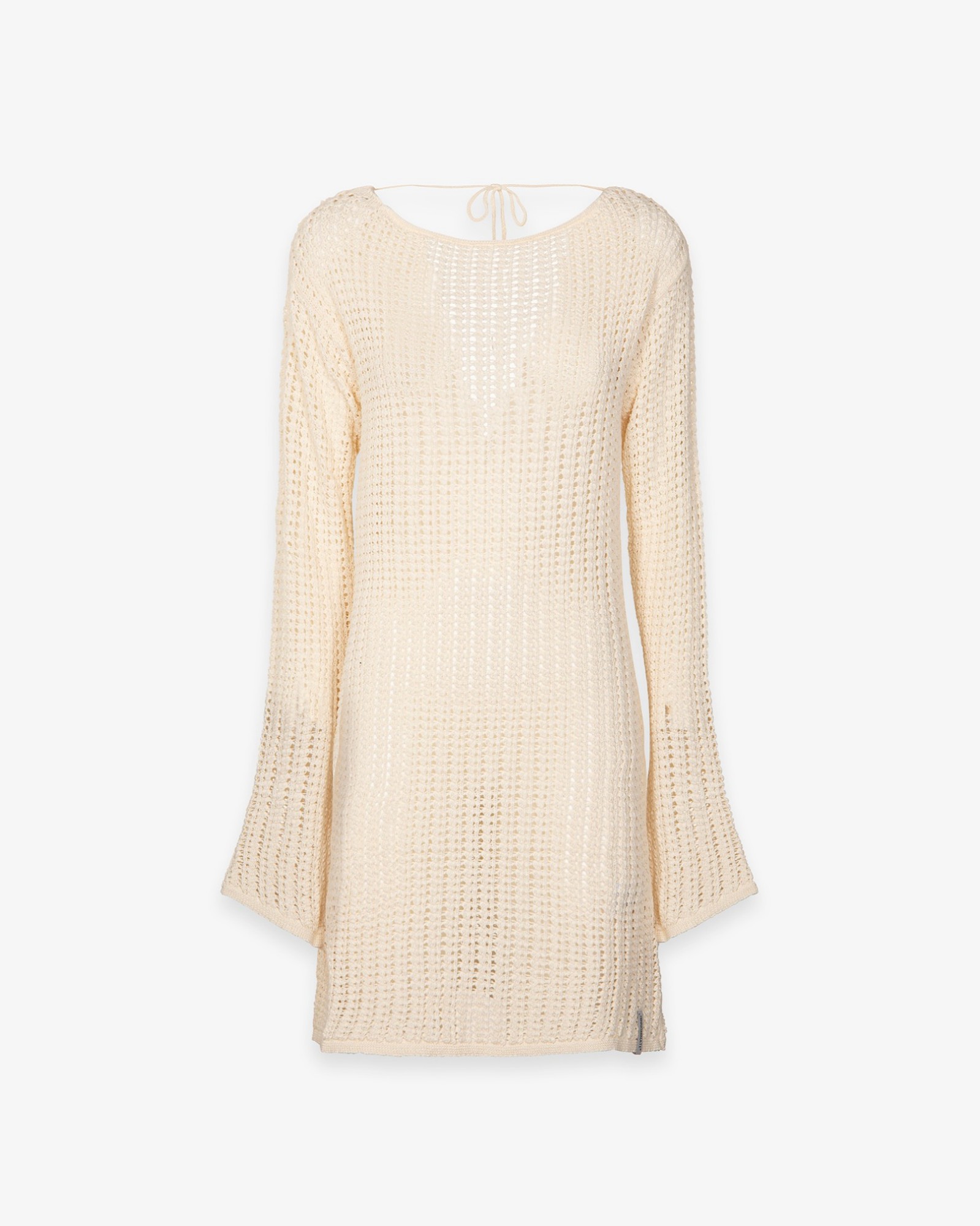 Abito Corto Con Manica A Trombetta In Maglia Traforata • Off White