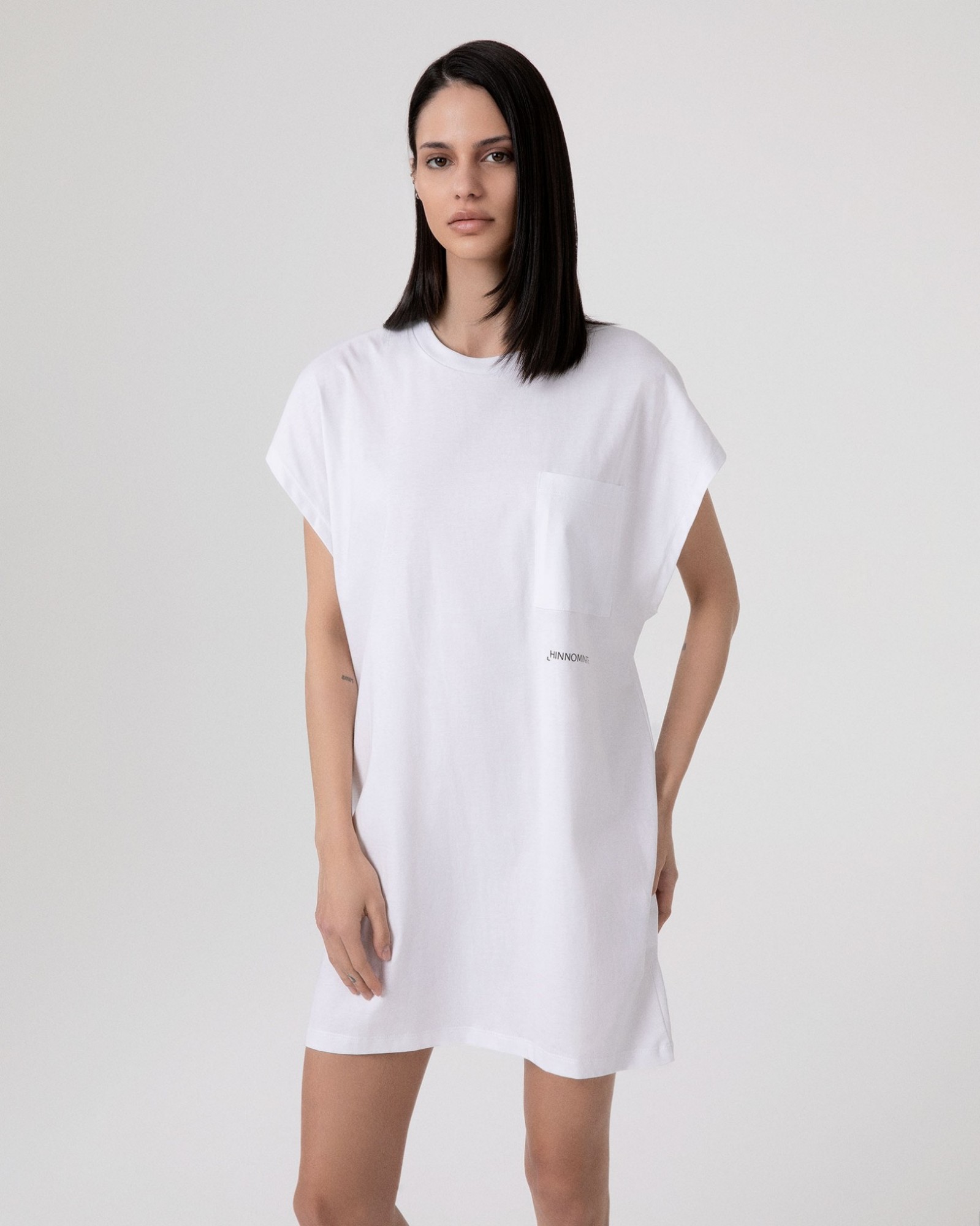 Abito Corto In Jersey Smanicato • Bianco Ottico