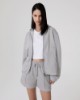 Felpa Lurex Cappuccio Full Zip Con Marsupio • Grigio Melange Sbiancato