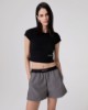 Crop Top Mezza Manica In Costina • Nero
