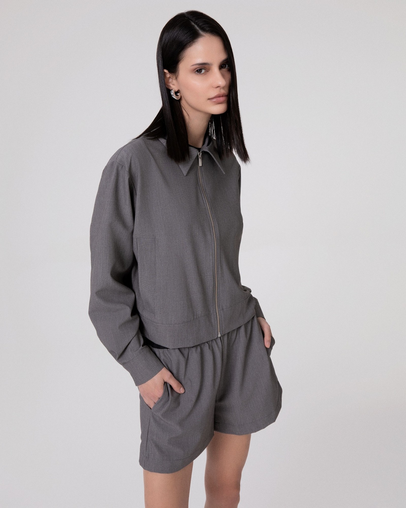 Giubbino Corto All Zip • Grigio Melange