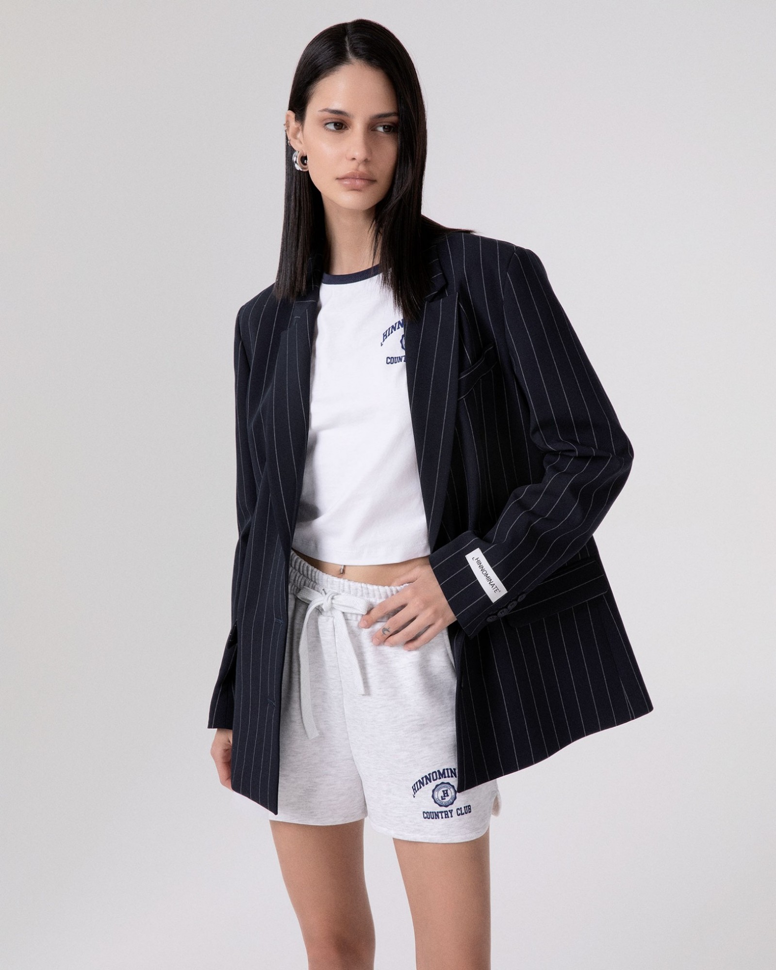 Giacca Gessata Doppiopetto Con Spalline • Blu