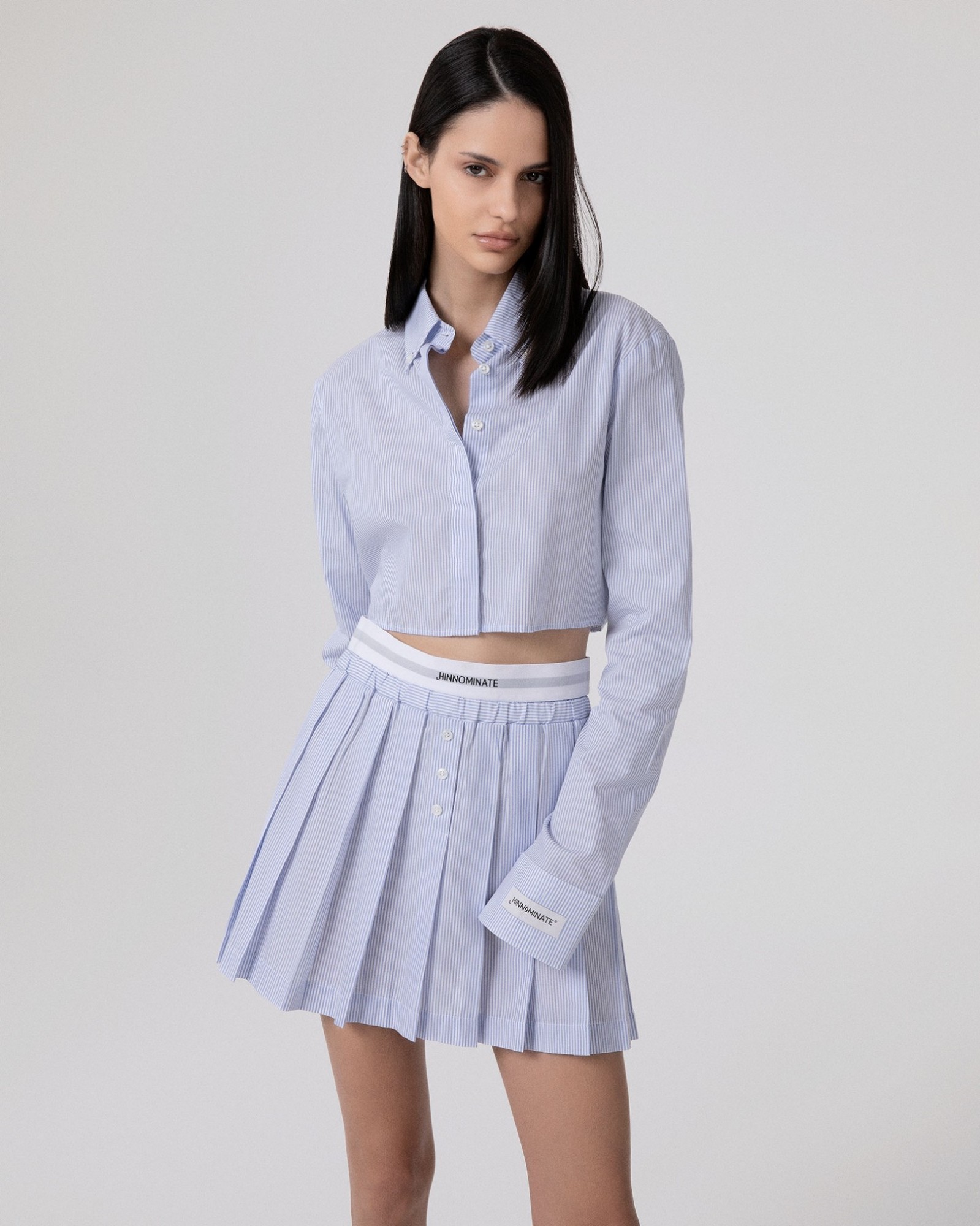 Camicia Corta Rigata In Cotone • Azzurro