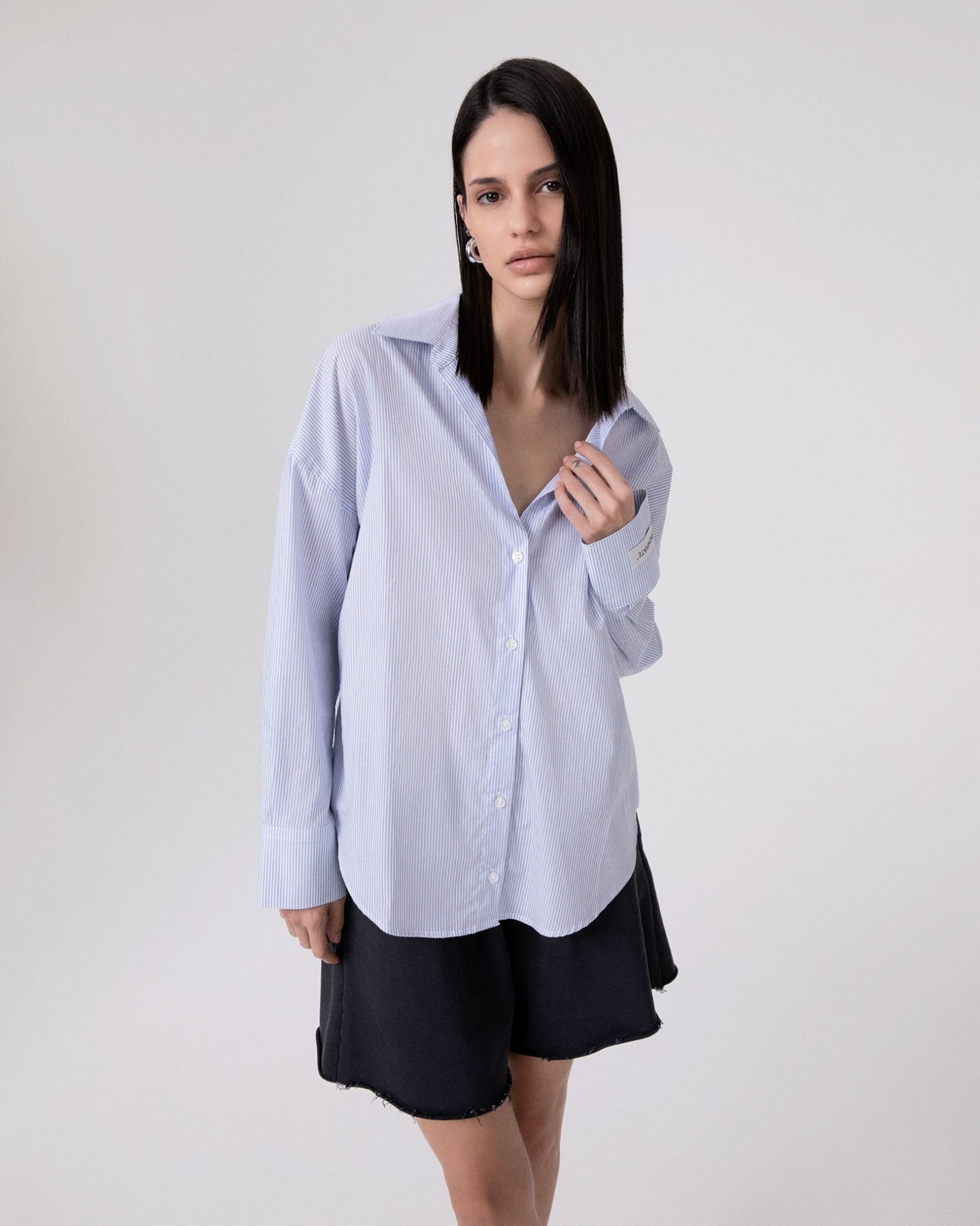 Camicia Basica Rigata In Cotone • Azzurro