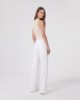 Pantalone Dritto Vita Alta In Viscosa Con Inserti In Raso • Off White