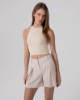 Crop Top In Costina Con Scollo All'Americana • Beige