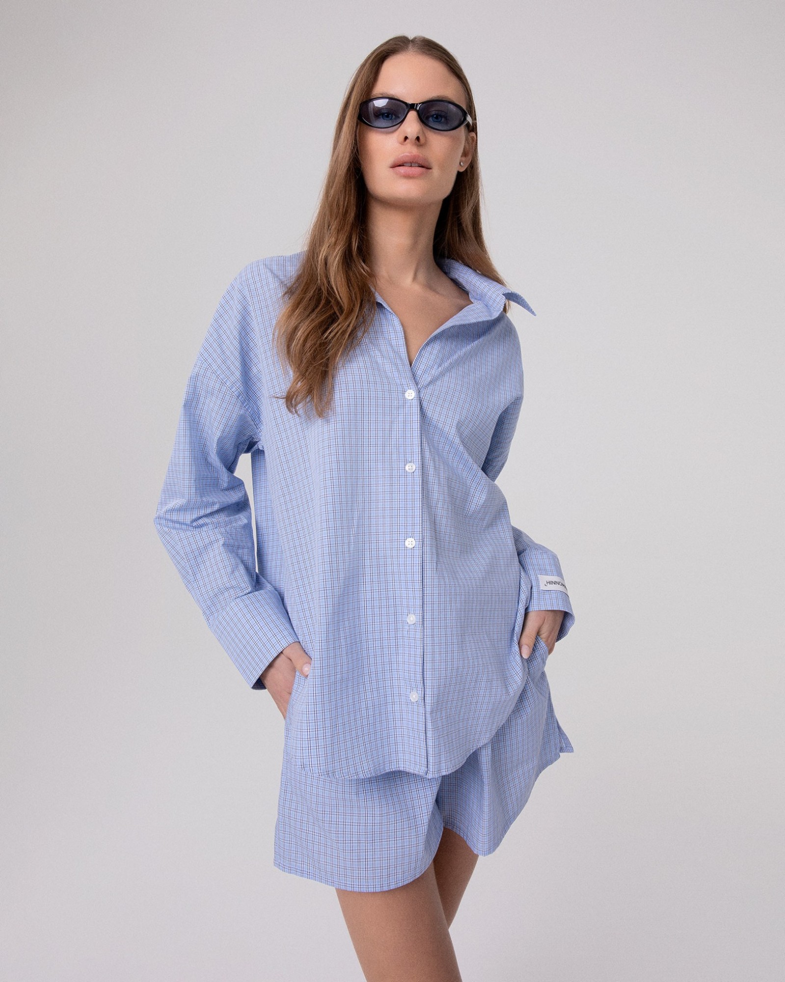 Camicia Basica A Quadri In Cotone • Azzurro