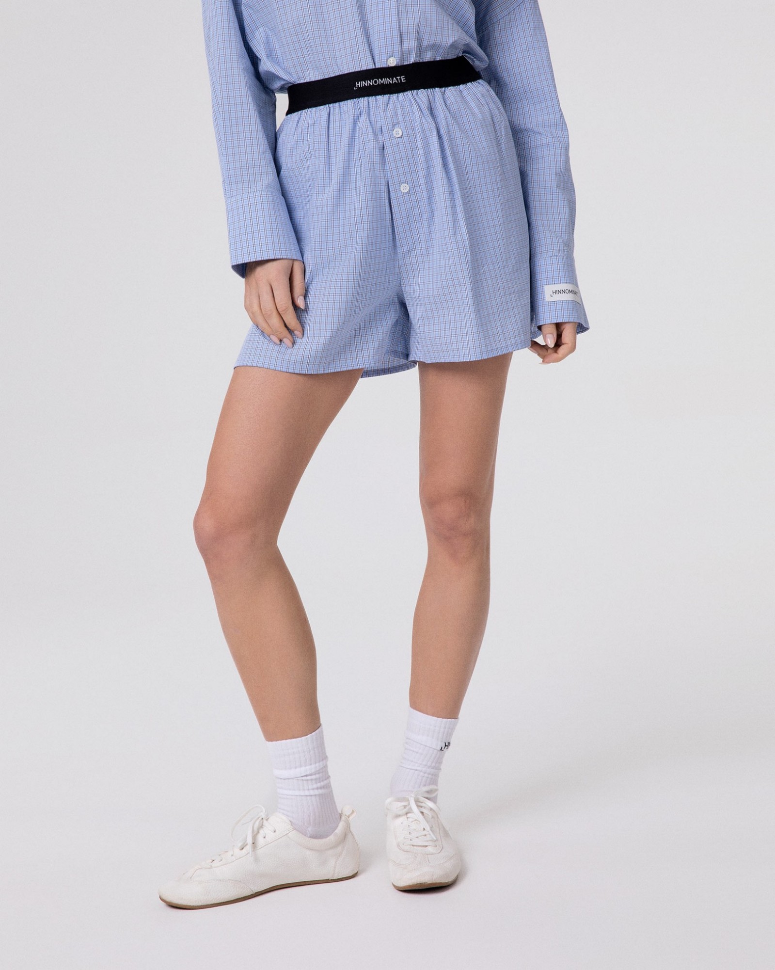 Bermuda In Cotone A Quadro Con Elastico In Vita Logato • Azzurro