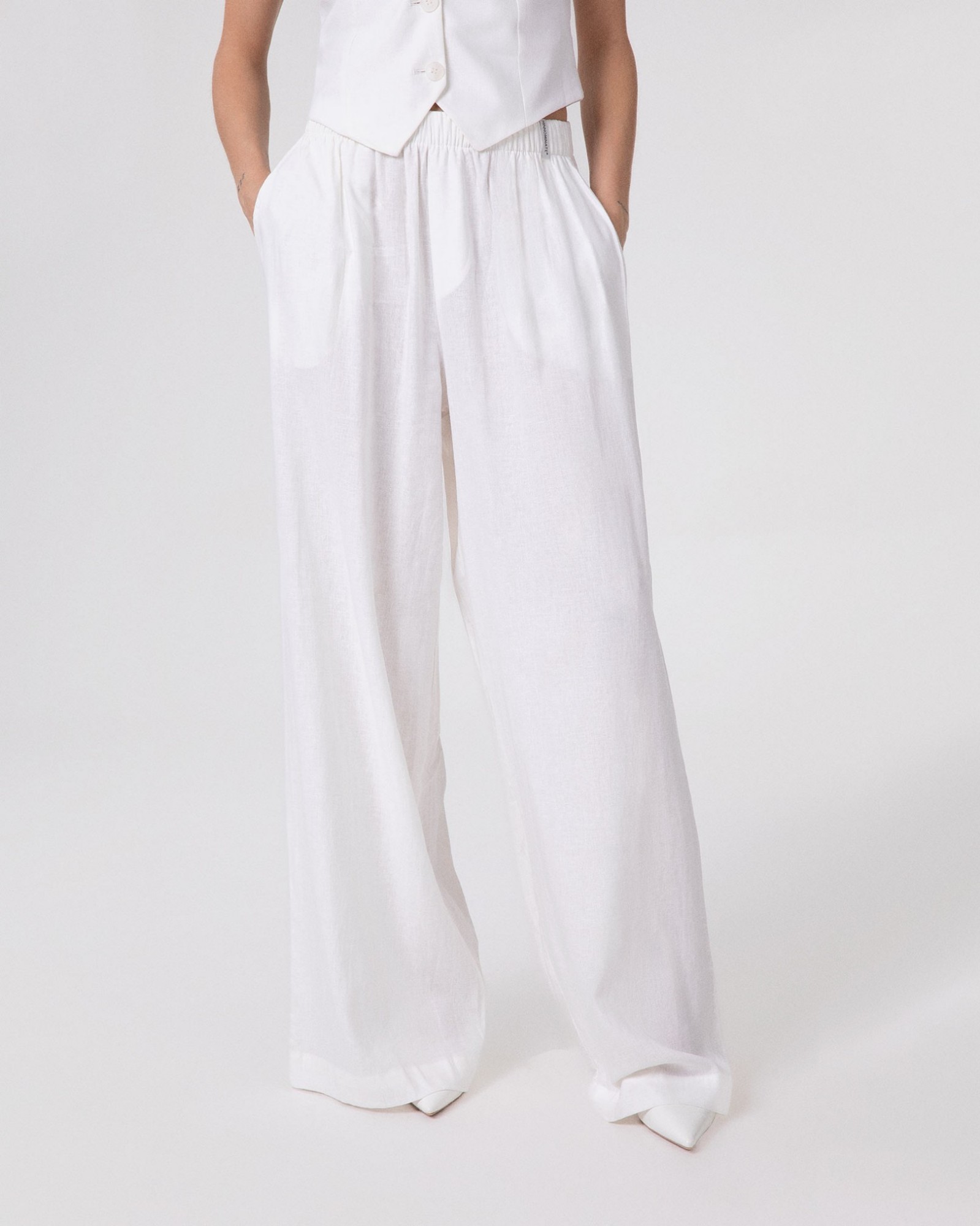 Pantalone Largo Dritto In Lino • Bianco