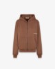 Felpa Cappuccio Basica Full Zip Con Marsupio • Moka